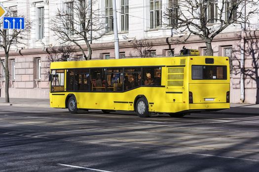 Minsk, Belarus - 27.03.2017: A passenger bus is moving along the city street