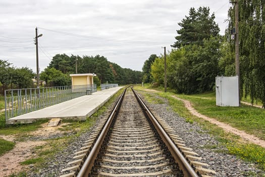 Railway transport. Platform of the stopping point on the railway