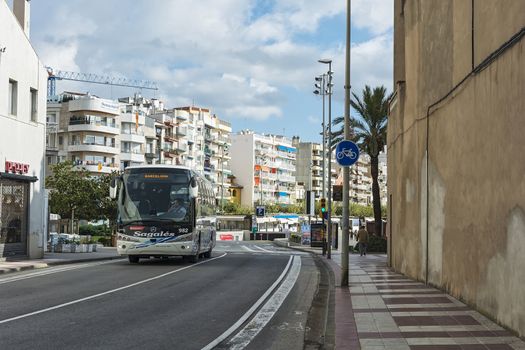 Spain, Blanes - 16.09.2017: Tourist bus in the city street