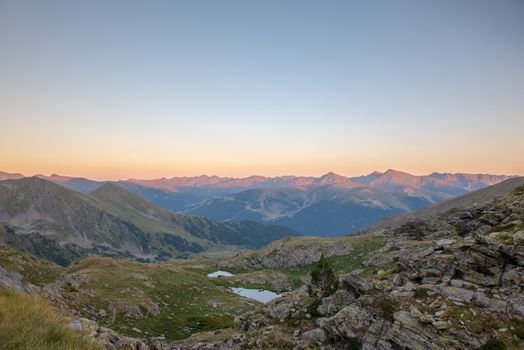 Estanys de Vall del Riu. Beautiful mountain landscape in Pyrenees, Andorra.