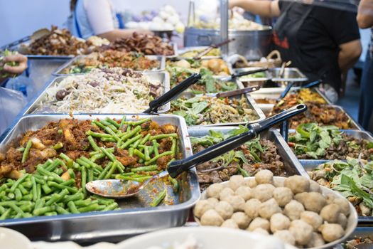 Thai street foods, Thai foods style Rice and Curry at market Bangkok of Thailand.