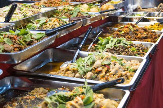 Thai street foods, Thai foods style Rice and Curry at market Bangkok of Thailand.