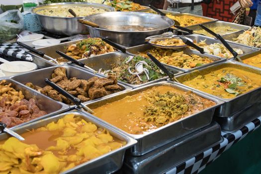 Thai street foods, Thai foods style Rice and Curry at market Bangkok of Thailand.