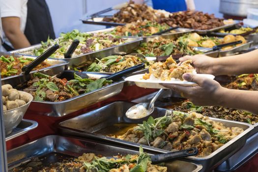 Thai street foods, Thai foods style Rice and Curry at market Bangkok of Thailand.