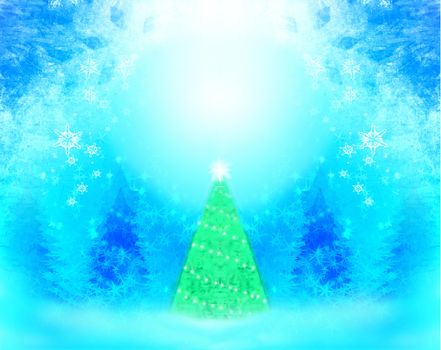 Christmas tree with lights, Beautiful winter background