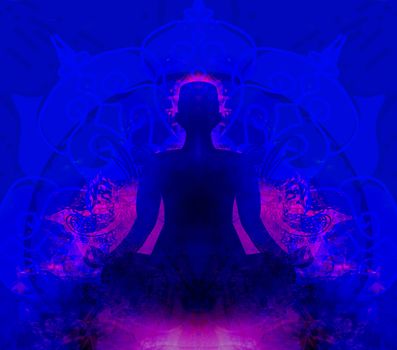 Illustration of a human body in lotus pose - meditating person