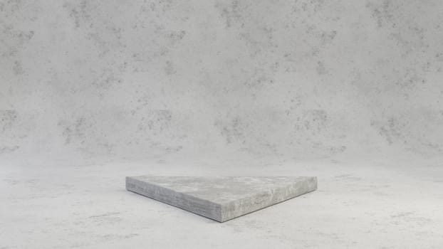 Concrete pedestal isolated on grey cement background. 3d rendered minimalistic abstract background concept for product placement. Minimal design mockup.