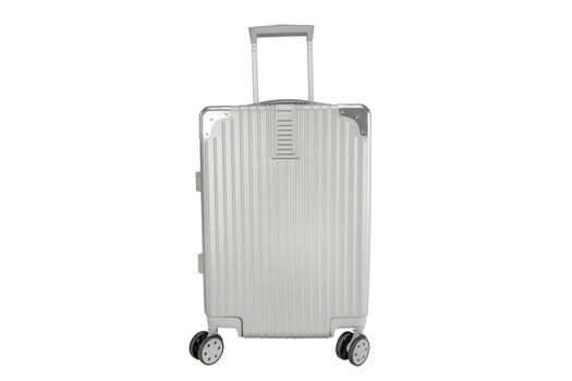 Silver luggage bag on isolated white background