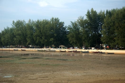 it was low tide at Port Dickson beach in Malaysia