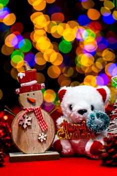 Christmas decoration, Christmas and New Year holidays background, winter season with Christmas ornaments and blurred lights