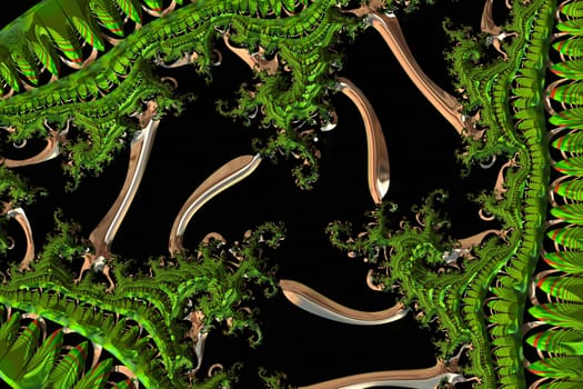 Green fractal leaves on an abstract blackbackground - Illustration