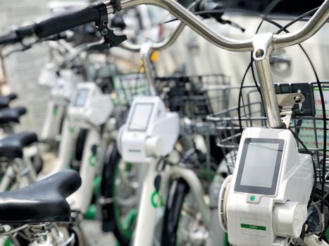 Close-up Of GPS Hire Bike Computer Navigation On Bicycle