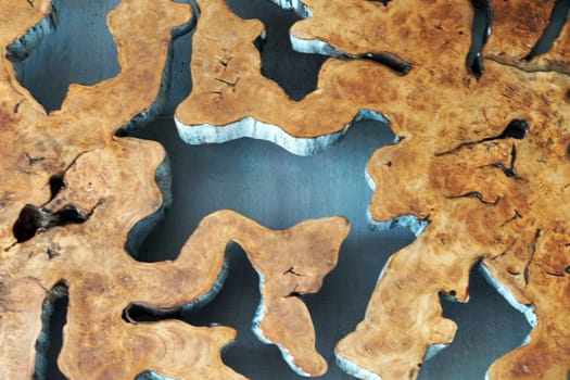 unusual wood cuts in the interior close up