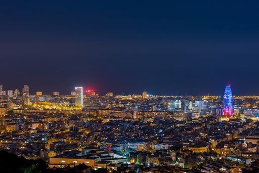 july 29 2020, BARCELONA, SPAIN: View of Barcelona city and costline in spring from the Bunkers in Carmel in the night.