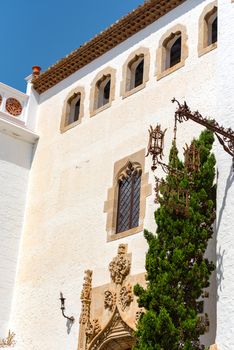 Sitges, Catalonia, Spain: July 28, 2020: Palau Marycel in the old town in Sitges in summer 2020. walking on the beach in Sitges in summer 2020.