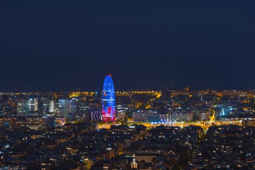 july 29 2020, BARCELONA, SPAIN: View of Barcelona city and costline in spring from the Bunkers in Carmel in the night.