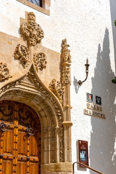 Sitges, Catalonia, Spain: July 28, 2020: Palau Marycel in the old town in Sitges in summer 2020. walking on the beach in Sitges in summer 2020.