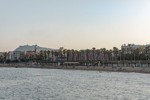 Cityscape in La Barceloneta in the city of Barcleona in Spain.