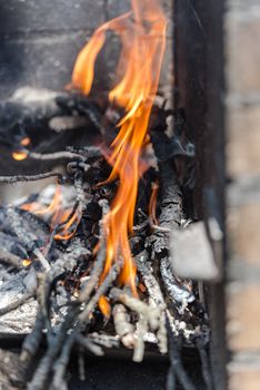 Closeup take of a traditional Argentinian and Uruguayan barbecue, Creole sausage, whit peppers and eggs.