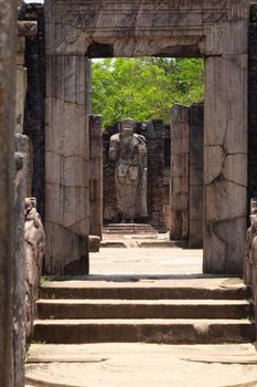 Polonnaruwa Sri Lanka Ancient ruins. Statues including Buddha stupa carvings . High quality photo