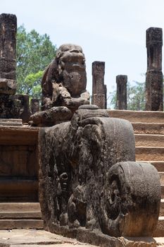 Polonnaruwa Sri Lanka Ancient ruins. Statues including Buddha stupa carvings . High quality photo