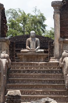 Polonnaruwa Sri Lanka Ancient ruins. Statues including Buddha stupa carvings . High quality photo