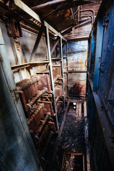 An old Dredge and Dragline which is an abandoned piece of gold mining equipment near Maldon in Victoria, Australia