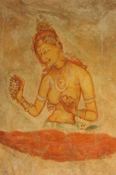 Sigiriya, Sri Lanka murals rock paintings Damsels or Cloud Maidens, 5th century frescoes, Sigiriya Lion Rock Fortress, 