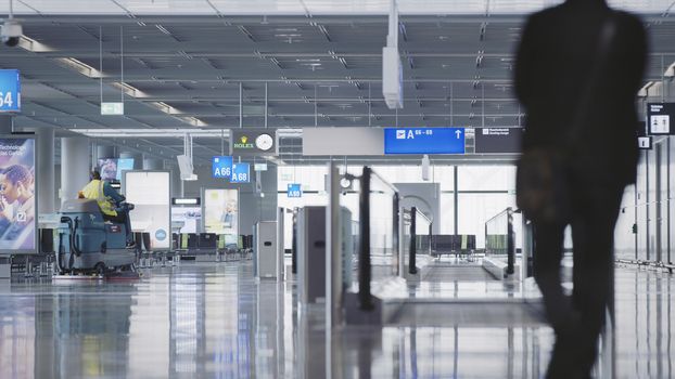 Frankfurt, Hesse/Germany - November 2nd 2020: Frankfurt airport almost empty compared to previous years. Only a few people travelling and a lot of closed gates.