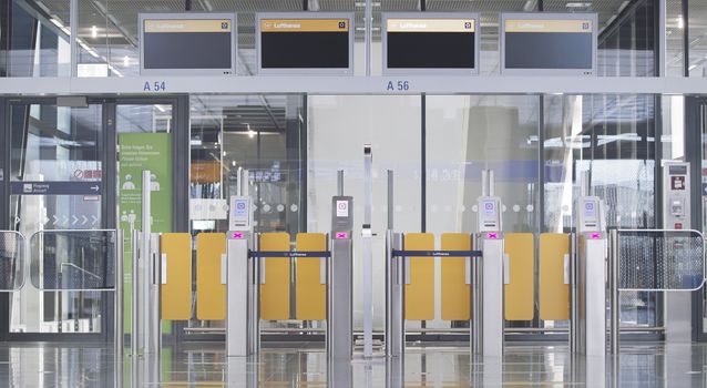 Frankfurt, Hesse/Germany - November 2nd 2020: Frankfurt airport almost empty compared to previous years. Many gates are closed and only parts of the airport are in use.