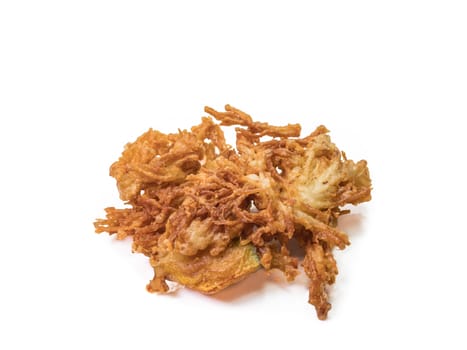 The close up of Thai tempura deep fried vegetable food on white background.