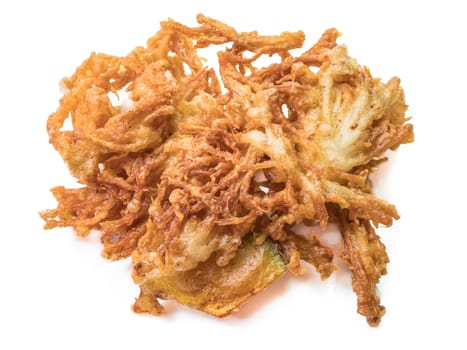 The close up of Thai tempura deep fried vegetable food on white background.