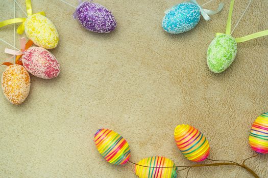 Composition of Easter eggs. Holiday background.