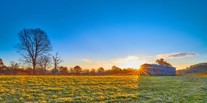 Tobacco barn at sunrise in Gravel Switch, Kentucky.