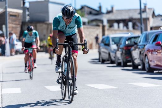 Les Anglres, France : 2020 19 July : Cyclists in Amateur Race La Cerdanya Cycle Tour 2020 in Les Angles, France.