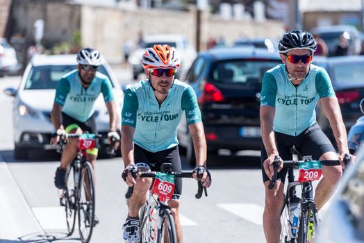 Les Anglres, France : 2020 19 July : Cyclists in Amateur Race La Cerdanya Cycle Tour 2020 in Les Angles, France.