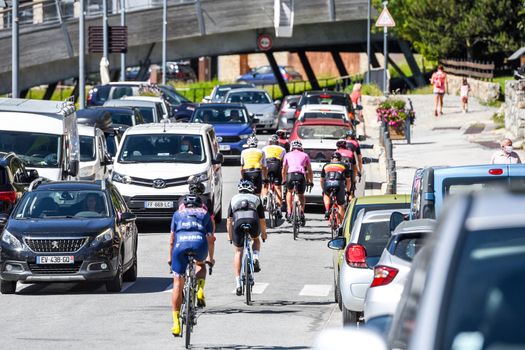 Les Anglres, France : 2020 19 July : Cyclists in Amateur Race La Cerdanya Cycle Tour 2020 in Les Angles, France.