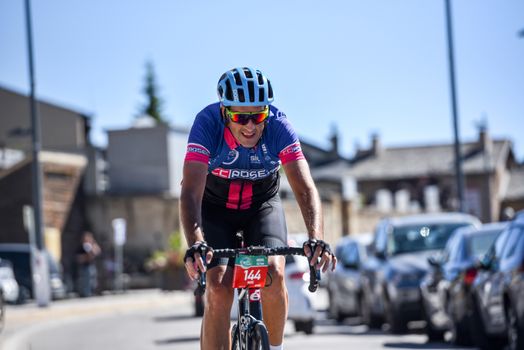 Les Anglres, France : 2020 19 July : Cyclists in Amateur Race La Cerdanya Cycle Tour 2020 in Les Angles, France.