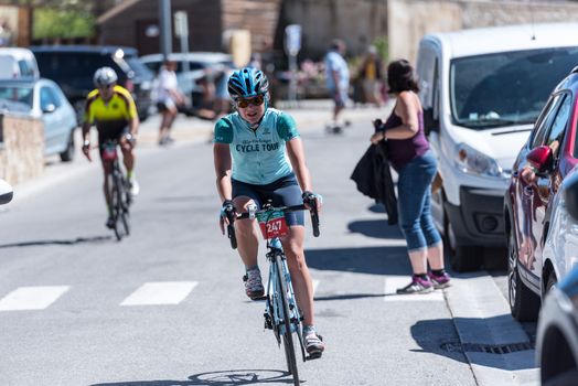 Les Anglres, France : 2020 19 July : Cyclists in Amateur Race La Cerdanya Cycle Tour 2020 in Les Angles, France.