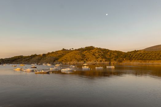 Sunset in Port Lligat in Cala Salvador Dali, painter, sculptor, printmaker. . House Museum. In Port Lligat 8 July 2020.