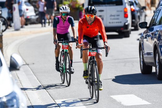 Les Anglres, France : 2020 19 July : Cyclists in Amateur Race La Cerdanya Cycle Tour 2020 in Les Angles, France.