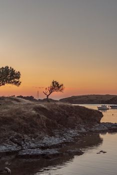 Sunset in Port Lligat in Cala Salvador Dali, painter, sculptor, printmaker. . House Museum. In Port Lligat 8 July 2020.