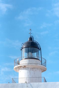 Parc Natural Cap de Creus, Spain :  8 july 2020 : Cap de Creus, natural park. Eastern point of Spain, Girona province, Catalonia. Lighthouse in  tourist destination in Costa Brava. Sunny summer day with blue sky and clouds