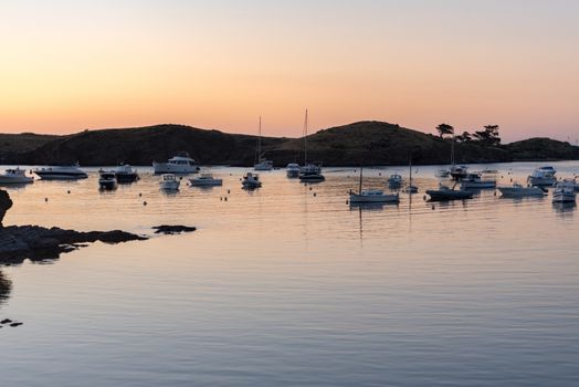 Sunset in Port Lligat in Cala Salvador Dali, painter, sculptor, printmaker. . House Museum. In Port Lligat 8 July 2020.