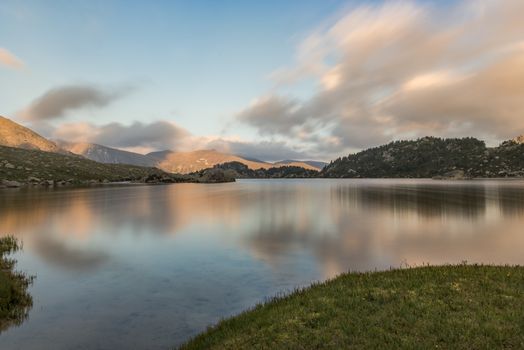 Landscape in Montmalus Lake in summer on Andorra.