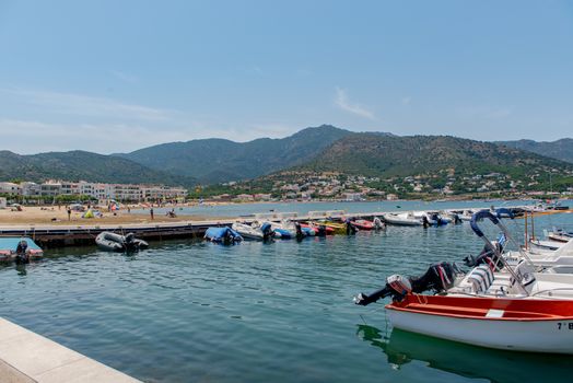 Port de la Selva, Spain : 9 July 2020 : View of Port de la Selva, one of the most touristic villages of Costa Brava, on 9 July 2020, in Port de la Selva, Catalonia, Spain.