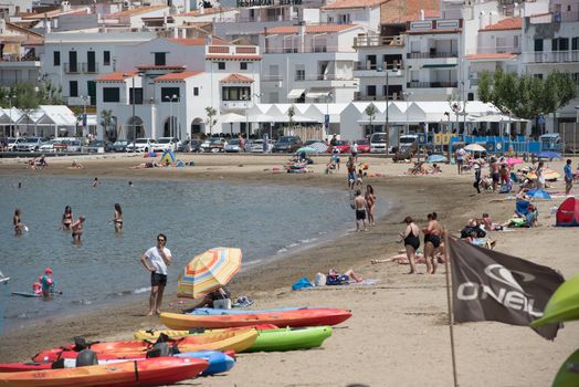 Port de la Selva, Spain : 9 July 2020 : View of Port de la Selva, one of the most touristic villages of Costa Brava, on 9 July 2020, in Port de la Selva, Catalonia, Spain.