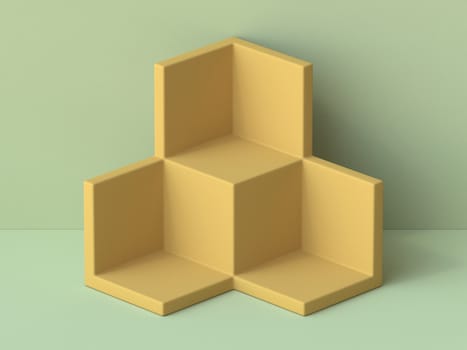 Abstract brown mock up cubes shelf 3D render illustration on green background