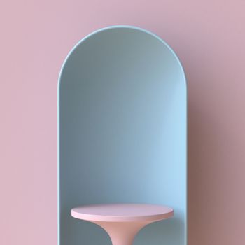 Mock up podium for product presentation in blue niche 3D render illustration on pink background