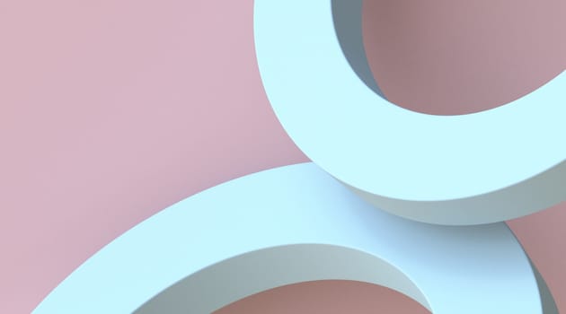 Two blue arc shape 3D render illustration on pink background